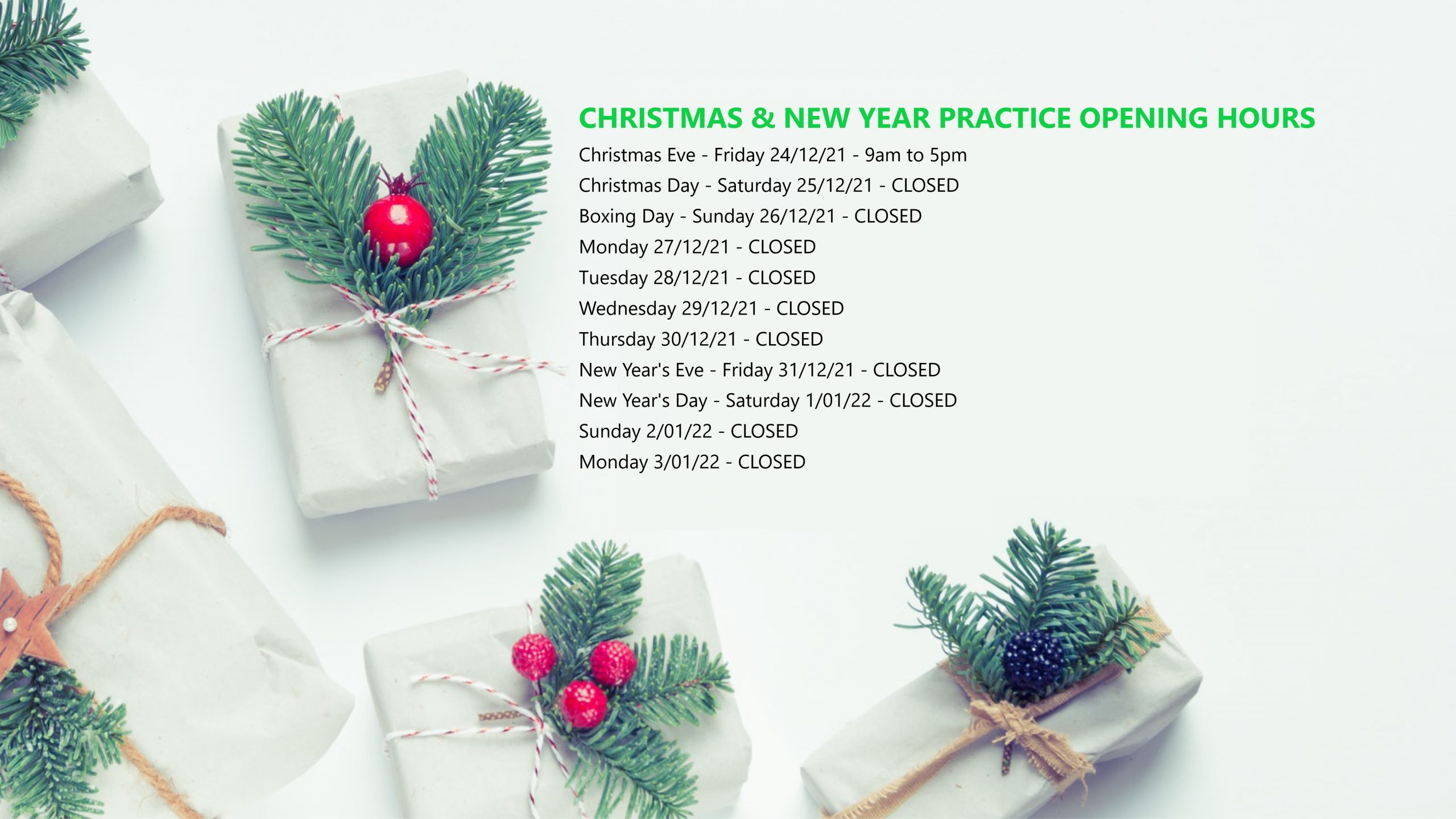 Christmas & New Year Hours 2021/2022